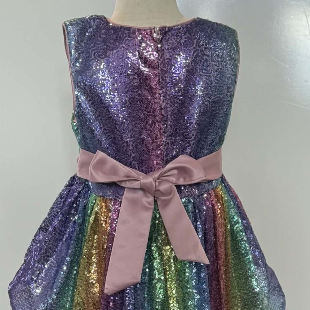 Girls Rainbow Sequin High-Low Dress Tulle Party Formal - Picture 2 of 10